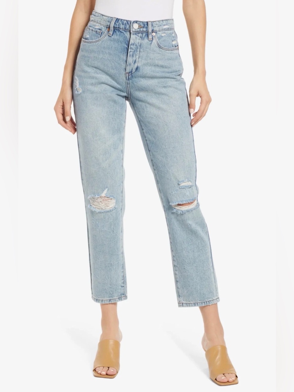BLANKNYC The Madison High Rise Ripped Knee Crop Jeans